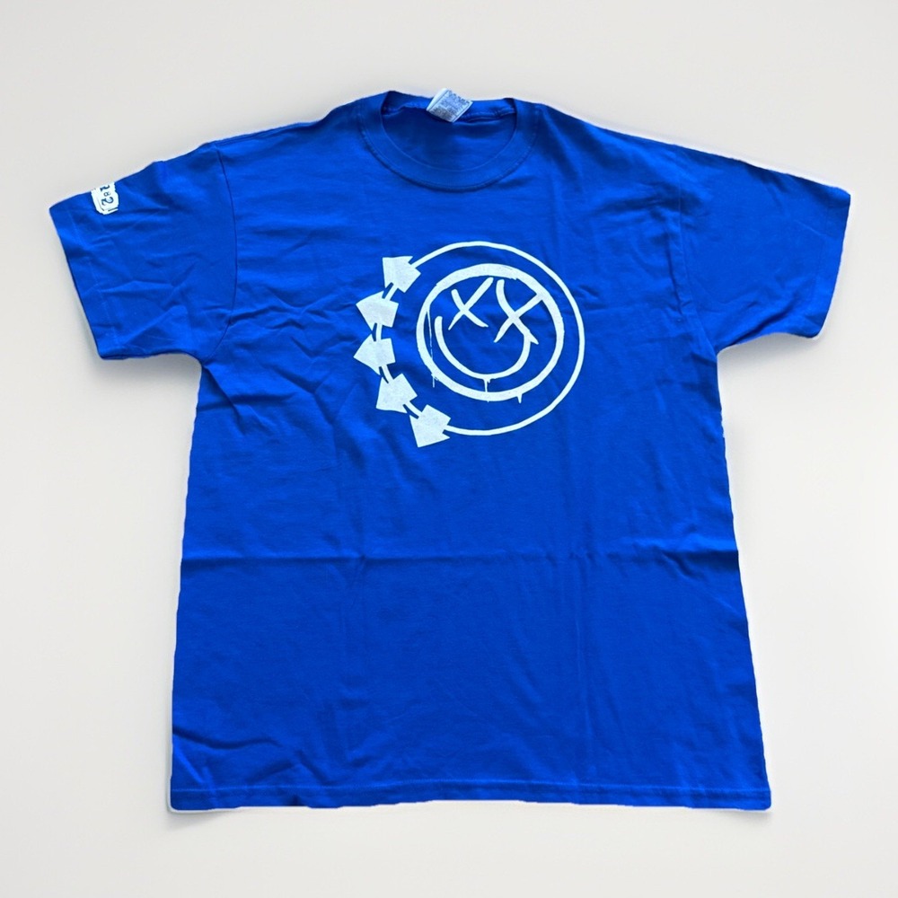 Blink 182 Shirt Mens L Blue Cotton Pop Punk Emo Band Tee Y2K Vintage